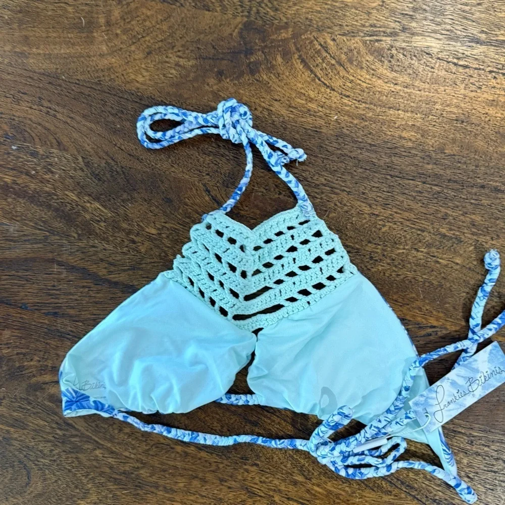 NWT Frankies Bikinis Mimi Floral Crochet Halter Bikini Top